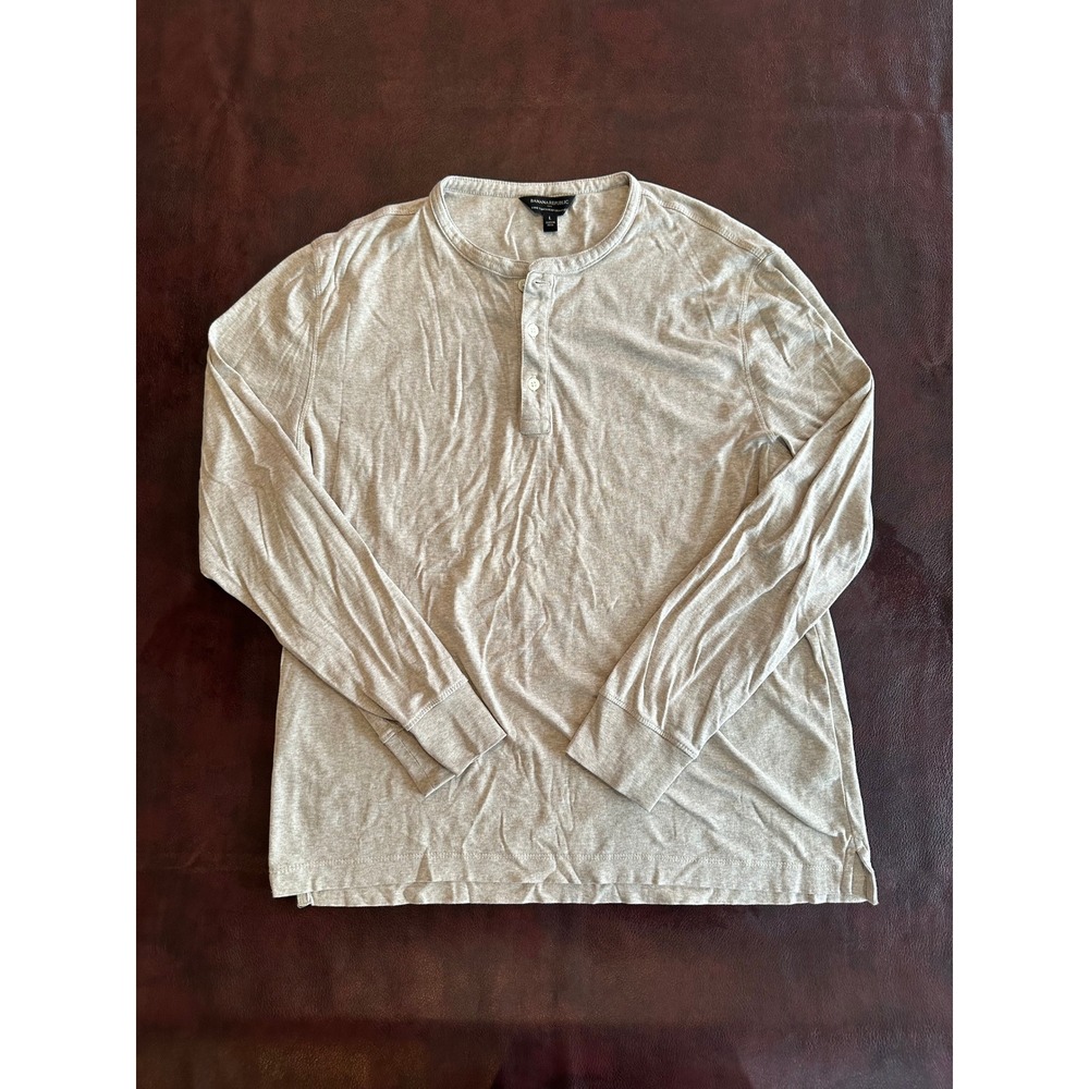 Banana Republic Luxe Touch Performance Henley Shirt Mens Large Heathered Oatmeal